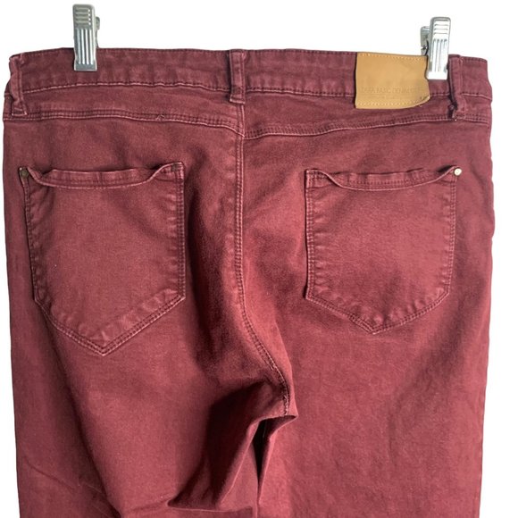 Zara Basics Ankle Zip Skinny Jeans 10 Maroon Red Jeggings Pockets Mid Rise - Picture 5 of 6